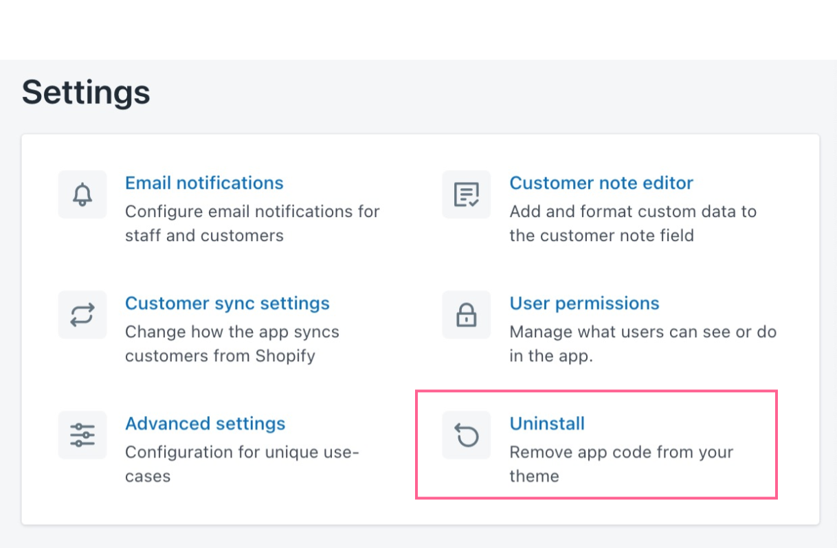 Uninstall option on Customer Fields Settings Menu