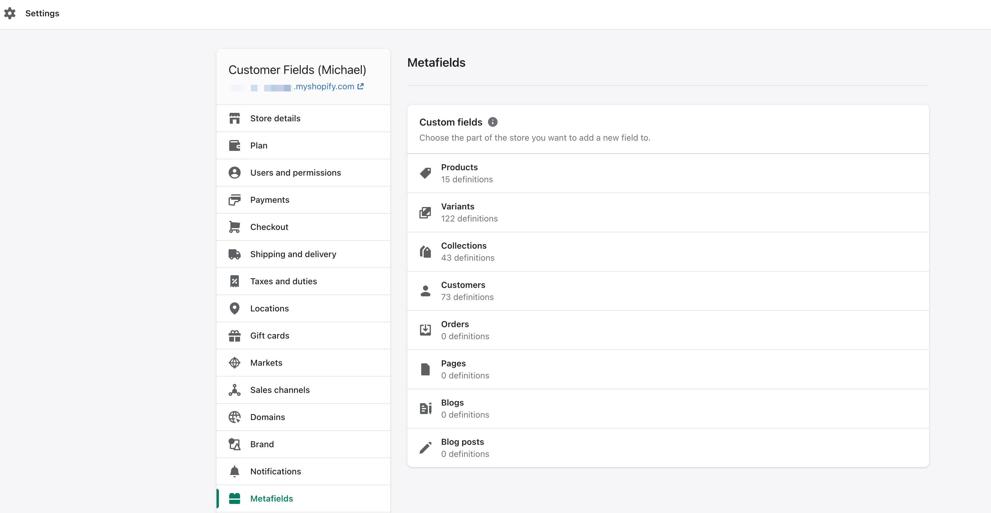 You can add metafield definitions by navigating to Shopify Admin > Settings > Metafields