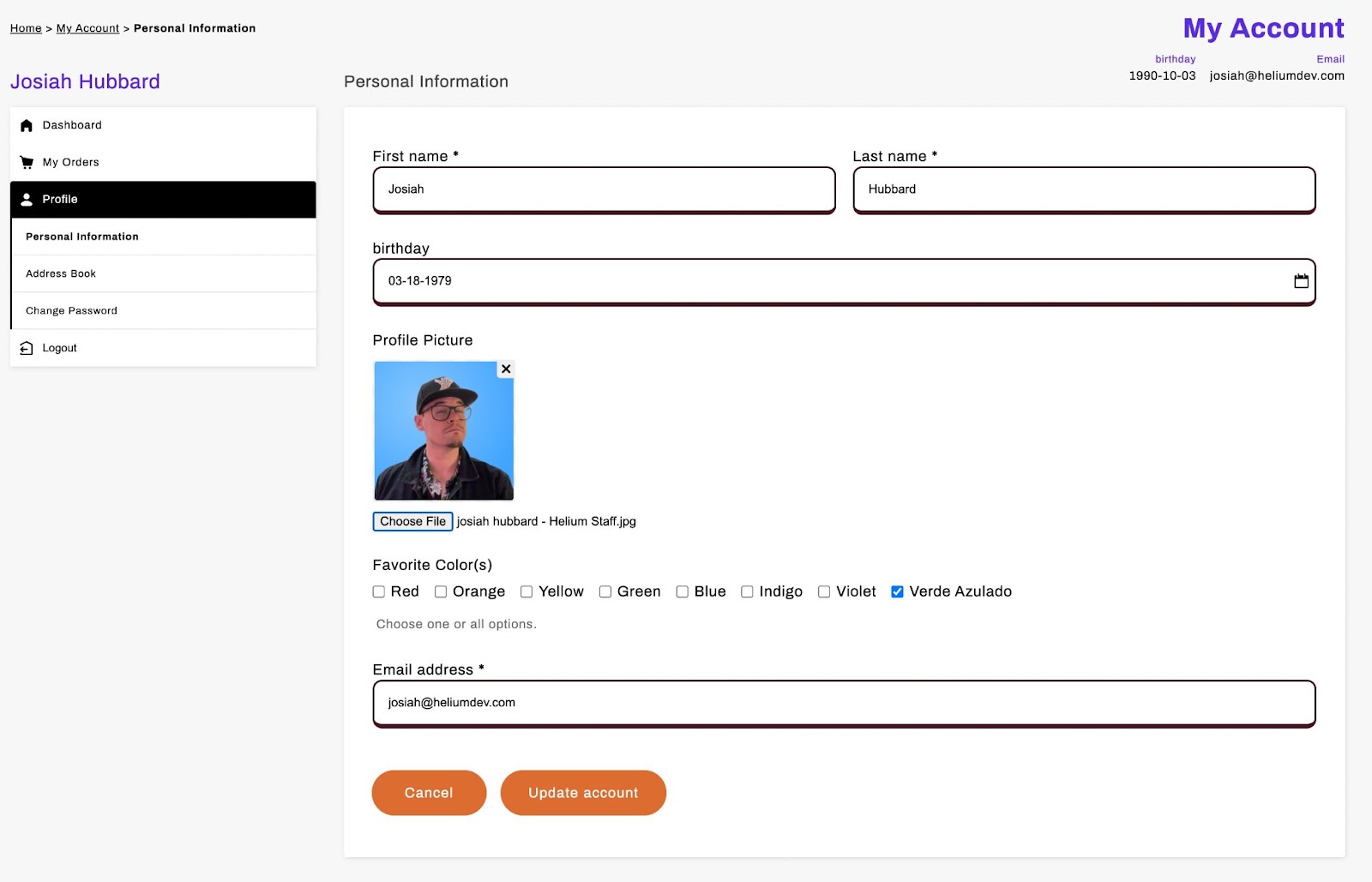 Display customer metafields on the customer account page with CustomerHub