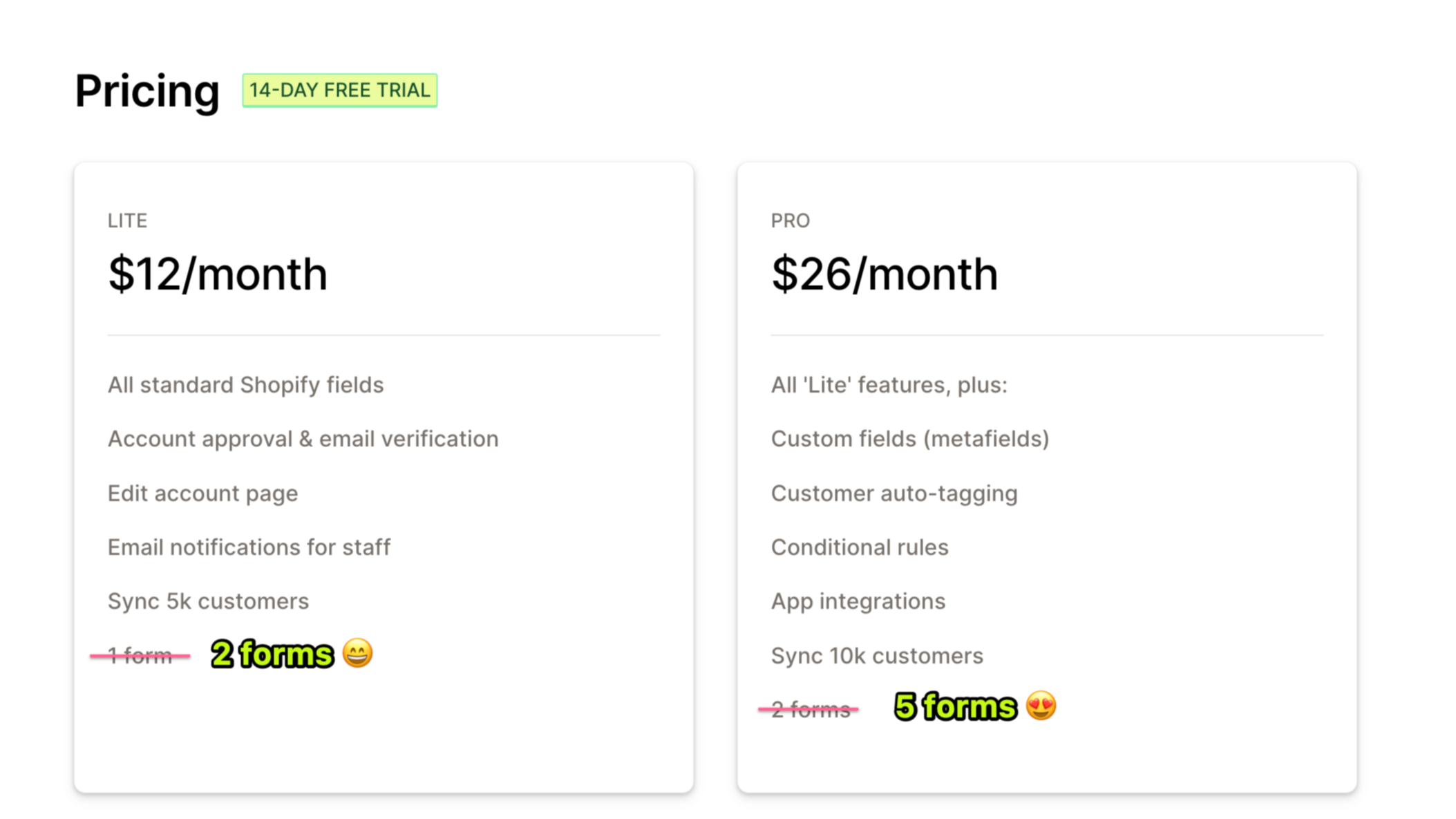 Customer Fields tiers now include additional forms on the Lite and Pro plans