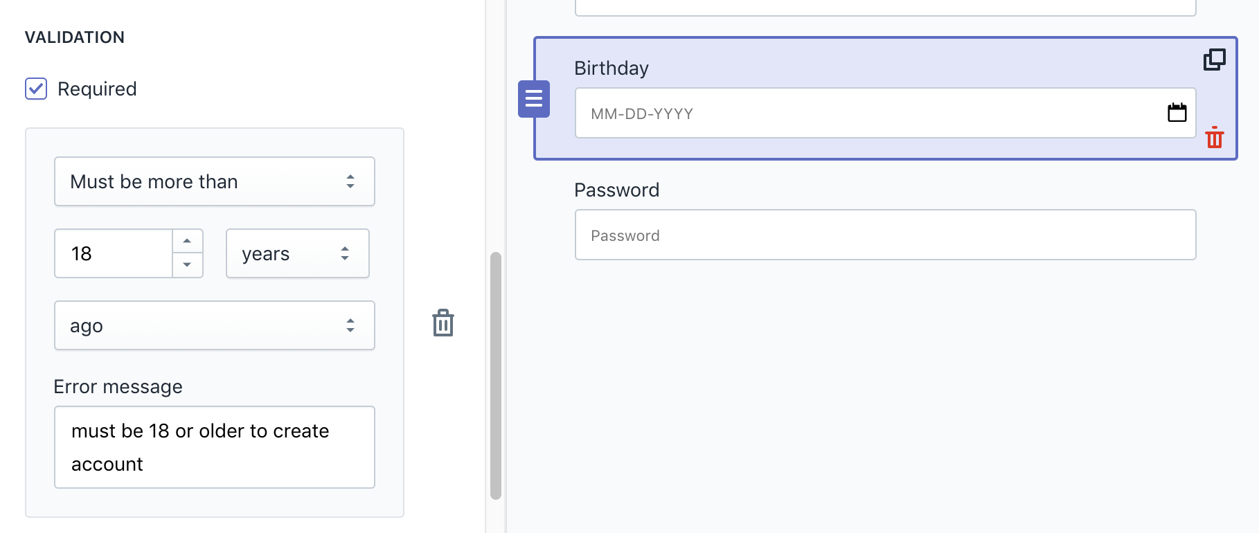 Field validation for custom registration forms on Shopify