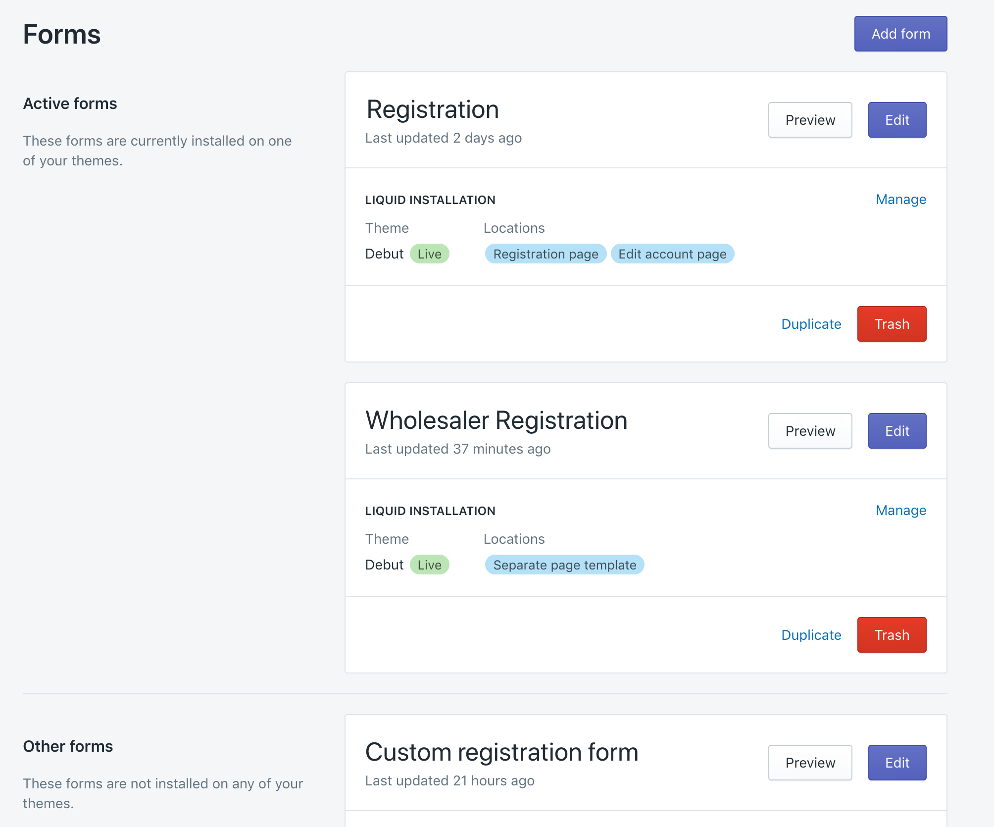 Install unique sign up forms or wholesale registration forms on your Shopify store